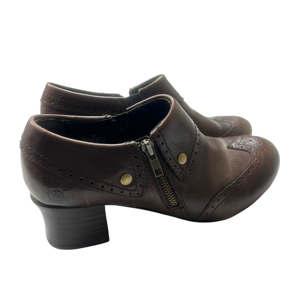 Born Ankle Boots Sia Wing Tip Zip Brogue Heels Leather Shoe Bootie Women's 8.5